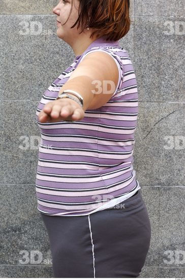 Upper Body Woman White Sports T shirt Overweight