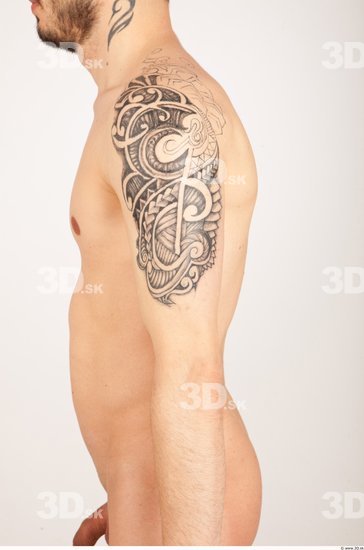 Arm Whole Body Man Tattoo Nude Casual Athletic Studio photo references