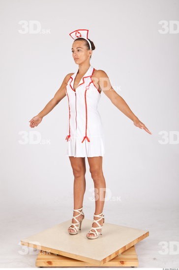 Whole Body Woman White Uniform Slim Studio photo references