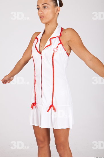 Whole Body Woman White Uniform Slim Studio photo references