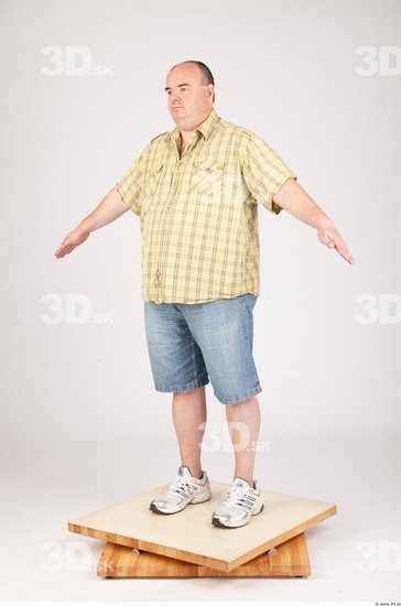 Whole Body Man Animation references Casual Overweight Bald Studio photo references