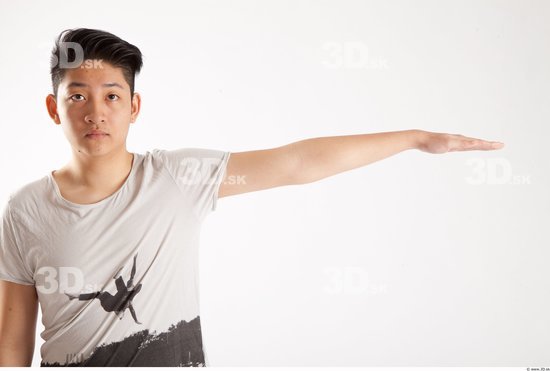 Arm Whole Body Man Animation references Asian Casual Shirt T shirt Slim Studio photo references