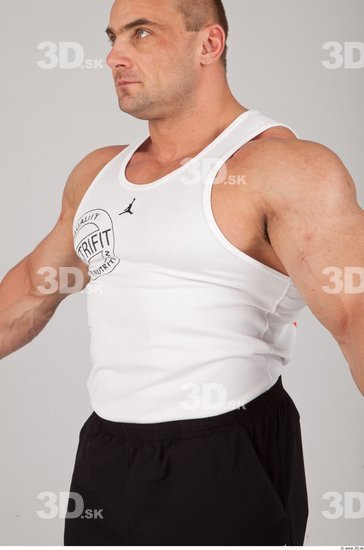 Upper Body Man White Sports Singlet Muscular