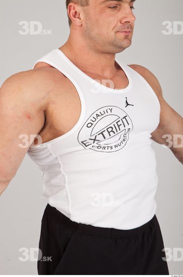 Upper Body Man White Sports Singlet Muscular