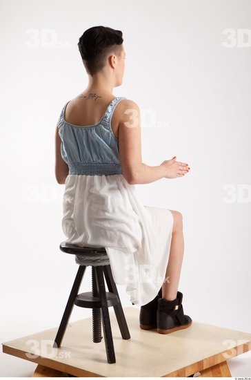 Whole Body Woman Artistic poses White Casual Dress Slim