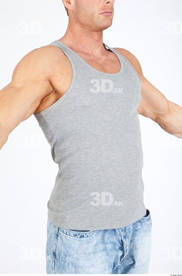 Upper Body Man White Casual Singlet Muscular