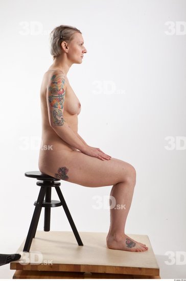 Whole Body Woman Artistic poses White Tattoo Nude Slim