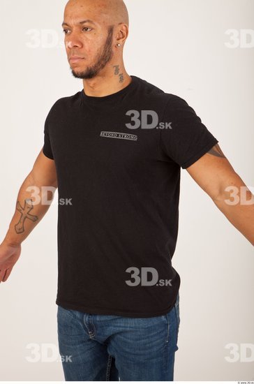 Upper Body Man Animation references Casual Shirt T shirt Bald Studio photo references