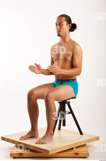 Man Asian Underwear Shorts Average Sitting Bearded Studio photo references