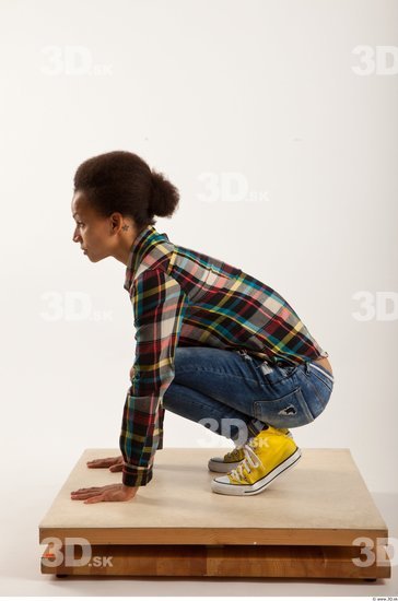 Man Woman Black Hairy Casual Slim Kneeling Studio photo references