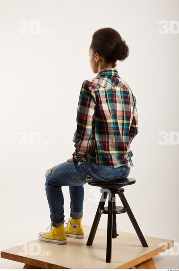 Man Woman Black Hairy Casual Slim Sitting Studio photo references