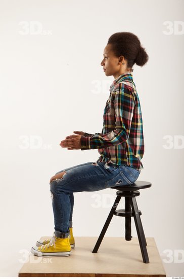 Man Woman Black Hairy Casual Slim Sitting Studio photo references