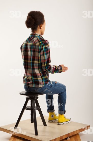 Man Woman Black Hairy Casual Slim Sitting Studio photo references