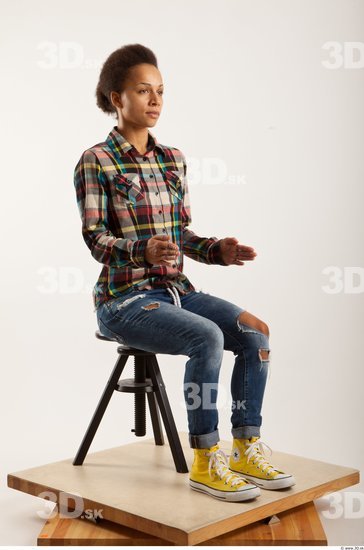 Man Woman Black Hairy Casual Slim Sitting Studio photo references