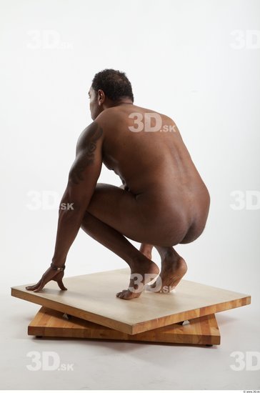 Whole Body Black Tattoo Nude Average Kneeling Studio photo references