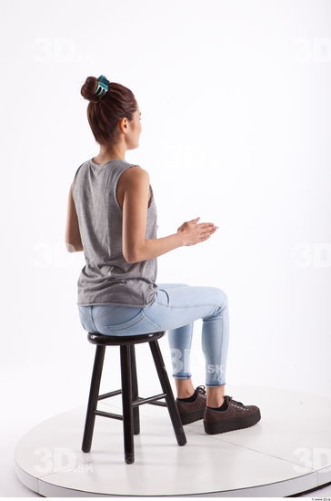 Sitting photo references of Molly blue jeans womna singlet