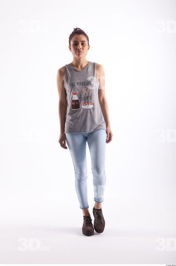 Walking photo references of Molly blue jeans womna singlet