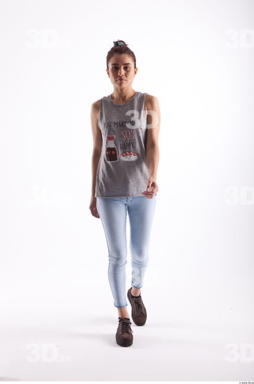 Walking photo references of Molly blue jeans womna singlet