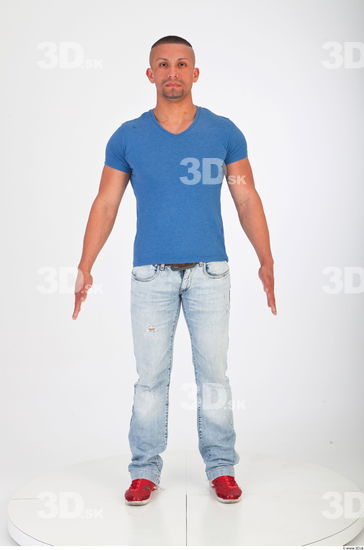 Whole body blue tshirt jeans photo reference of Regelio