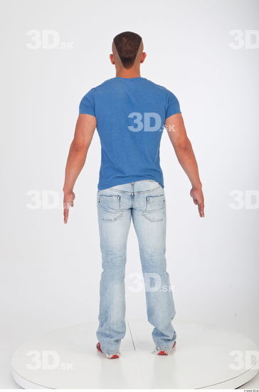 Whole body blue tshirt jeans photo reference of Regelio