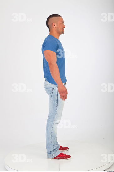 Whole body blue tshirt jeans photo reference of Regelio