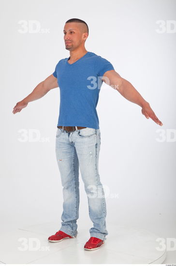 Whole body blue tshirt jeans modeling photo reference of Regelio
