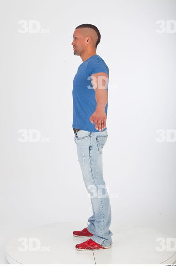 Whole body blue tshirt jeans modeling photo reference of Regelio