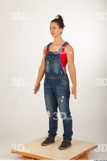 Whole body blue jeans red singlet of Rebecca