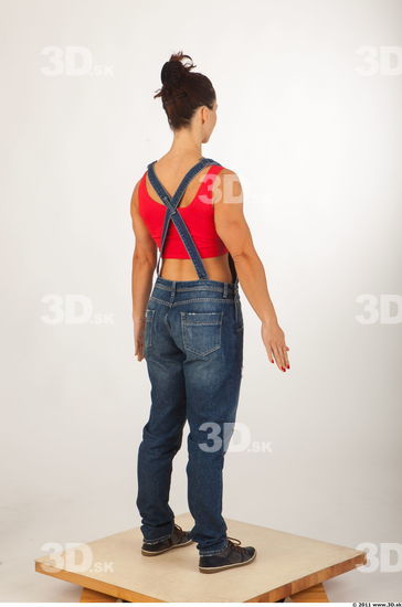 Whole body blue jeans red singlet of Rebecca