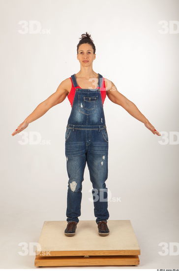 Whole body blue jeans red singlet of Rebecca