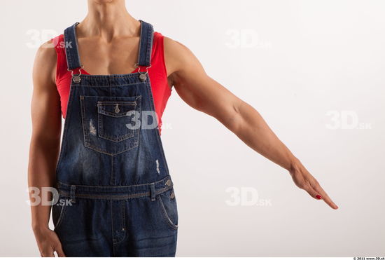 Arm moving blue jeans red singlet of Rebecca