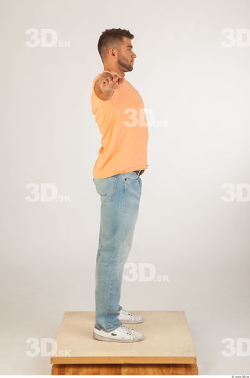 Whole body orange tshirt light blue jeans modeling t pose of Harold