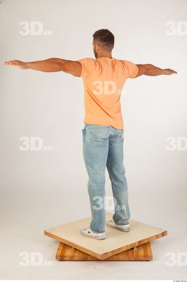 Whole body orange tshirt light blue jeans modeling t pose of Harold