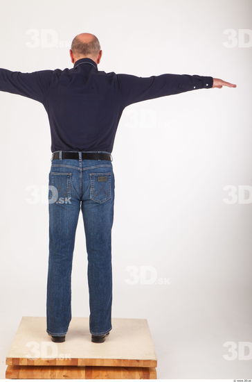 Whole body deep blue shirt jeans modeling reference of Ed