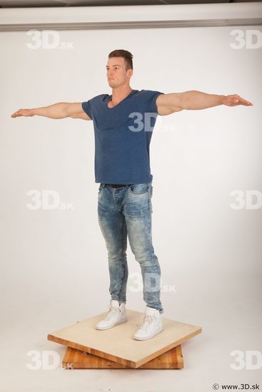 Whole body blue tshirt light blue jeans modeling t pose of Andrew