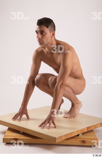 Whole Body Man White Nude Slim Kneeling Studio photo references