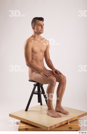 Whole Body Man White Nude Slim Sitting Studio photo references