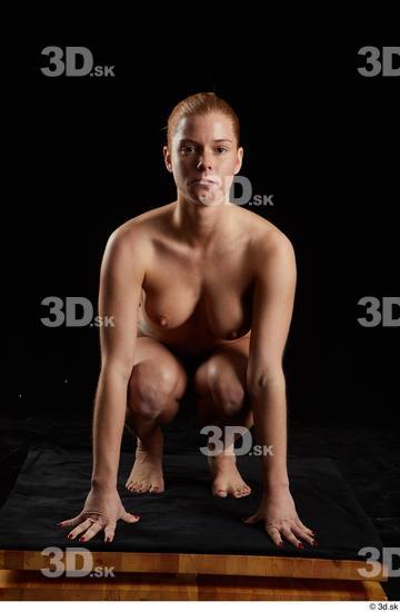 Whole Body Woman White Nude Slim Kneeling Studio photo references