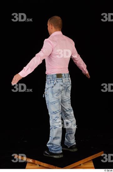 Whole Body Man White Shirt Jeans Slim Standing Studio photo references