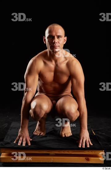 Whole Body Man White Nude Slim Kneeling Studio photo references