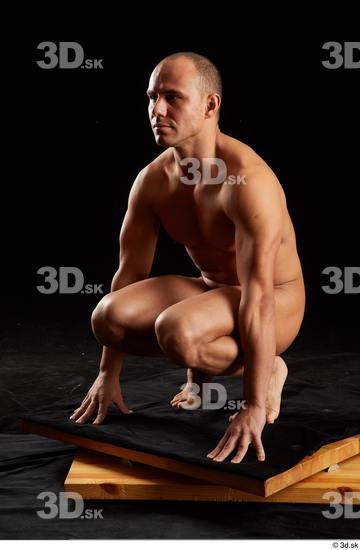 Whole Body Man White Nude Slim Kneeling Studio photo references