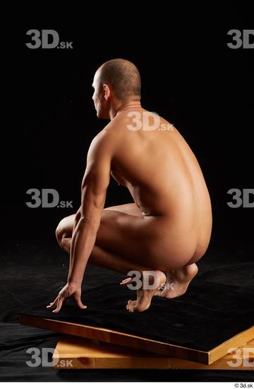 Whole Body Man White Nude Slim Kneeling Studio photo references