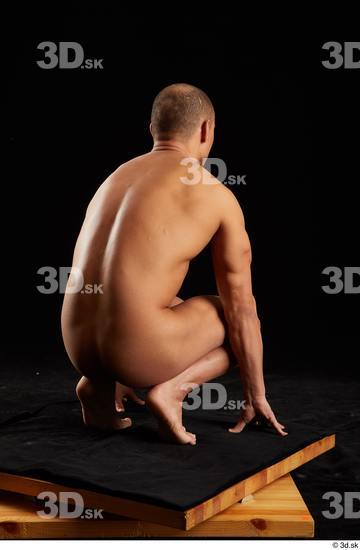 Whole Body Man White Nude Slim Kneeling Studio photo references