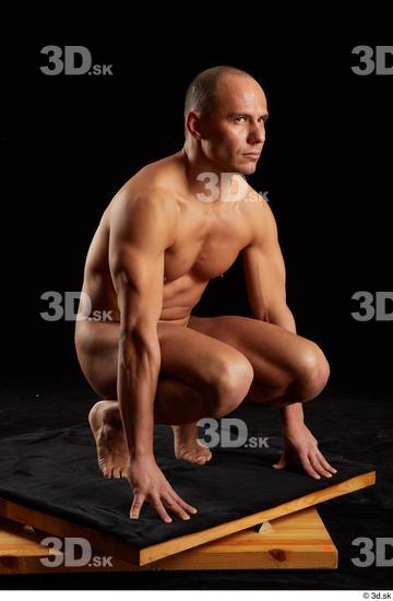 Whole Body Man White Nude Slim Kneeling Studio photo references