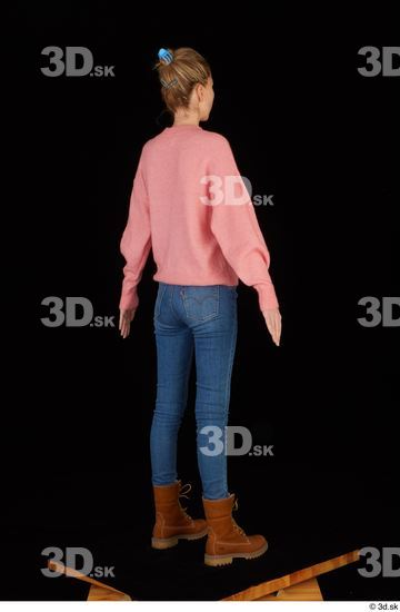 Whole Body Woman White Casual Shoes Sweater Jeans Slim Standing Studio photo references