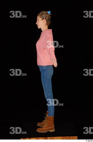Whole Body Woman White Casual Shoes Sweater Jeans Slim Standing Studio photo references