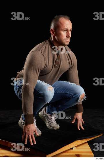 Whole Body Man White Athletic Kneeling Studio photo references