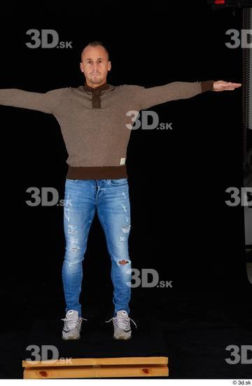 Whole Body Man White Sweatshirt Jeans Athletic Standing Studio photo references