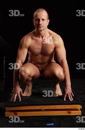 Whole Body Man White Nude Muscular Kneeling Studio photo references