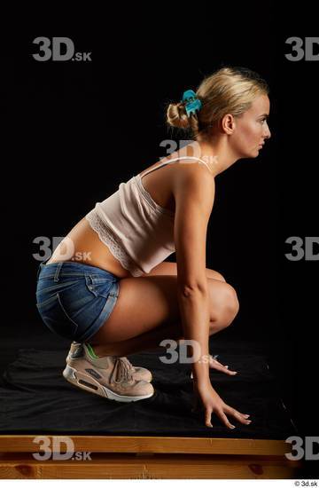 Whole Body Woman White Slim Kneeling Studio photo references